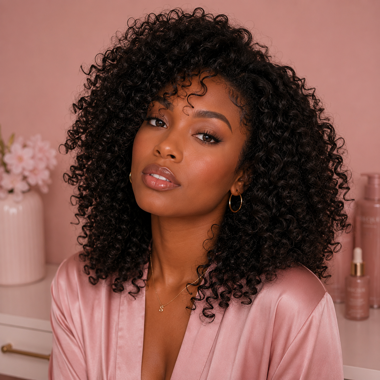 Black woman with 3c curly natural hair