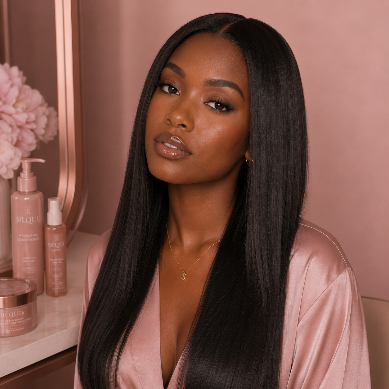 Black woman with sleek straight hair